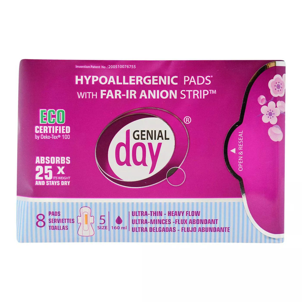 Genial Day Eco Certified Super Absorbent Heavy Flow Pads With Anion Strip, 8 Ea